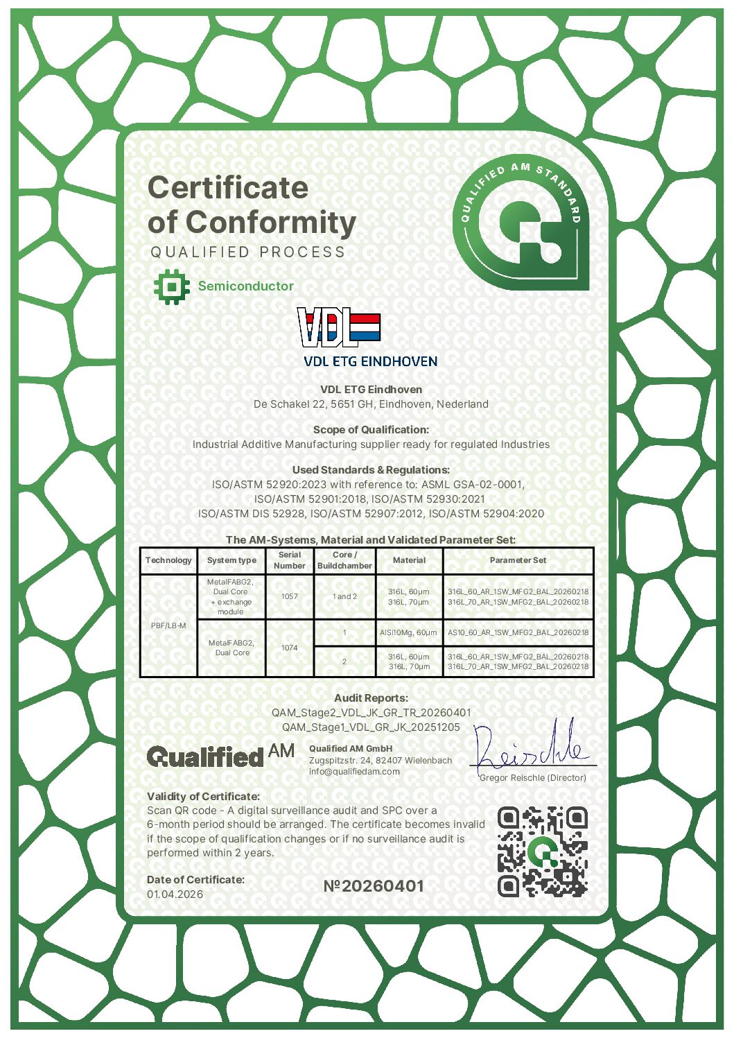 AM VDL 2026 certification corr.